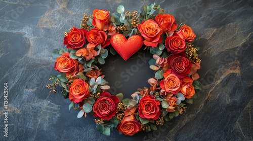 A romantic rose wreath with a heart in the center photo