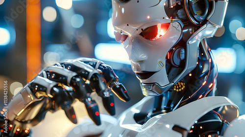 A detailed close-up of a personal AI assistant running diagnostics,