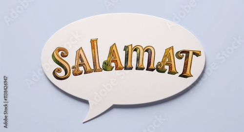 salamat artistic lettering on speech thought bubble in plain white background photo