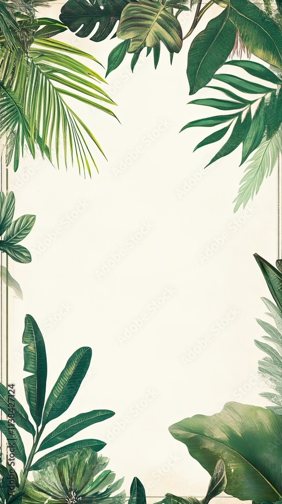Lush Tropical Foliage Forms a Frame Around Blank Space Lush Tropical Foliage Forms a Frame Around Blank Space