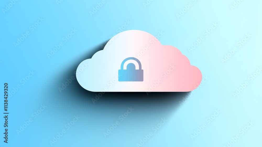 Cloud Computing Security Padlock on Pastel Cloud Icon Cloud Computing Security Padlock on Pastel Cloud Icon