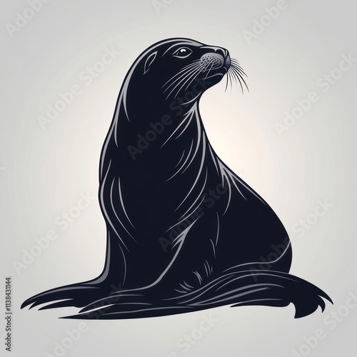 Elegant stylized illustration of a seal sitting on water. photo