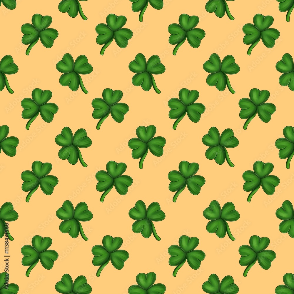 Obraz premium Seamless Pattern Small Shamrock Design on Orange Background