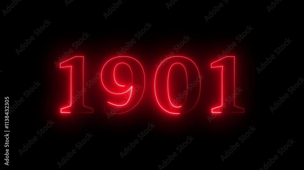 1901 neon line text. Abstract 1901 neon text animation, Glowing neon number text background 4k video. 1901 neon line text. Abstract 1901 neon text animation, Glowing neon number text background 4k video.