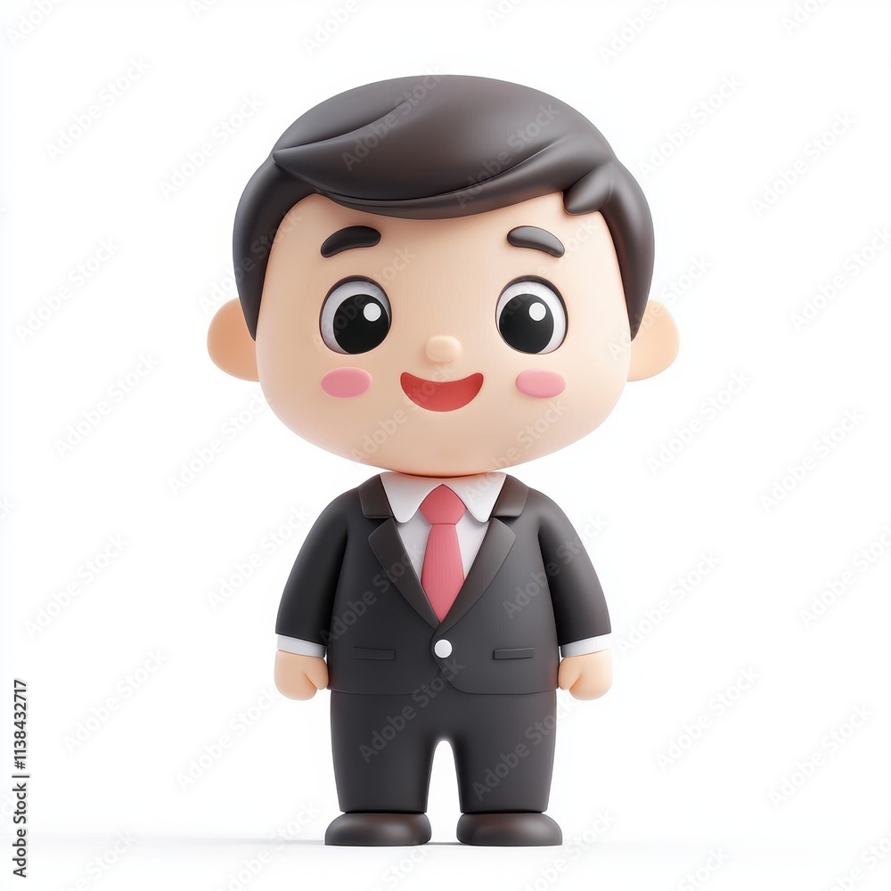 Cheerful cartoon character in a suit, with a friendly smile, standing upright, representing professionalism and friendliness in a vibrant, playful style suited for various creative projects. Cheerful cartoon character in a suit, with a friendly smile, standing upright, representing professionalism and friendliness in a vibrant, playful style suited for various creative projects.