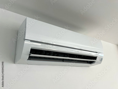 Angled View of Wall-Mounted Air Conditioner Unit