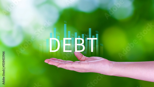 Debt growth and percentage for debt reduction concept, growth of public debt, Delve deeper the complex concept of debt and significant impact on effectively managing personal finances. photo