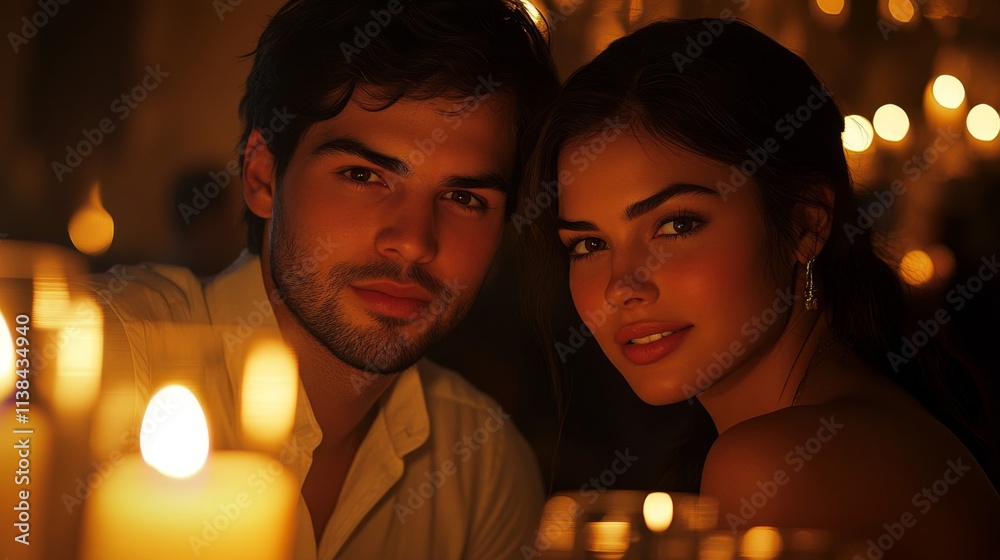 Romantic Couple Illuminated By Candlelight Intimate Setting Romantic Couple Illuminated By Candlelight Intimate Setting