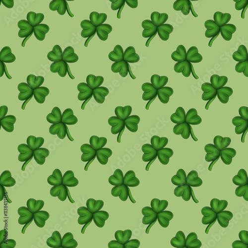 Seamless Pattern Small Shamrock Design on Green Background