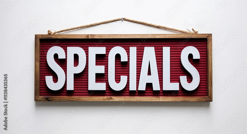 daily specials lettering on hanging sign board on plain white background daily specials lettering on hanging sign board on plain white background