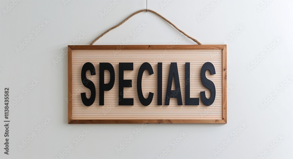daily specials lettering on hanging sign board on plain white background daily specials lettering on hanging sign board on plain white background