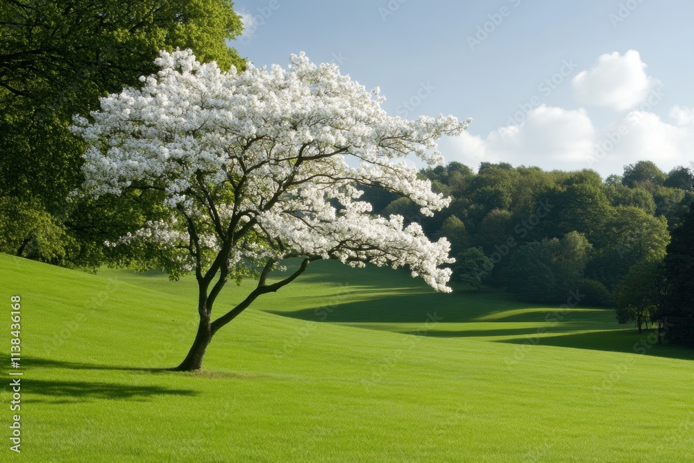 springtime nature scene, tall trees in bloom in a serene park, bathed in equinox light, creating a perfect backdrop for text with ample room springtime nature scene, tall trees in bloom in a serene park, bathed in equinox light, creating a perfect backdrop for text with ample room