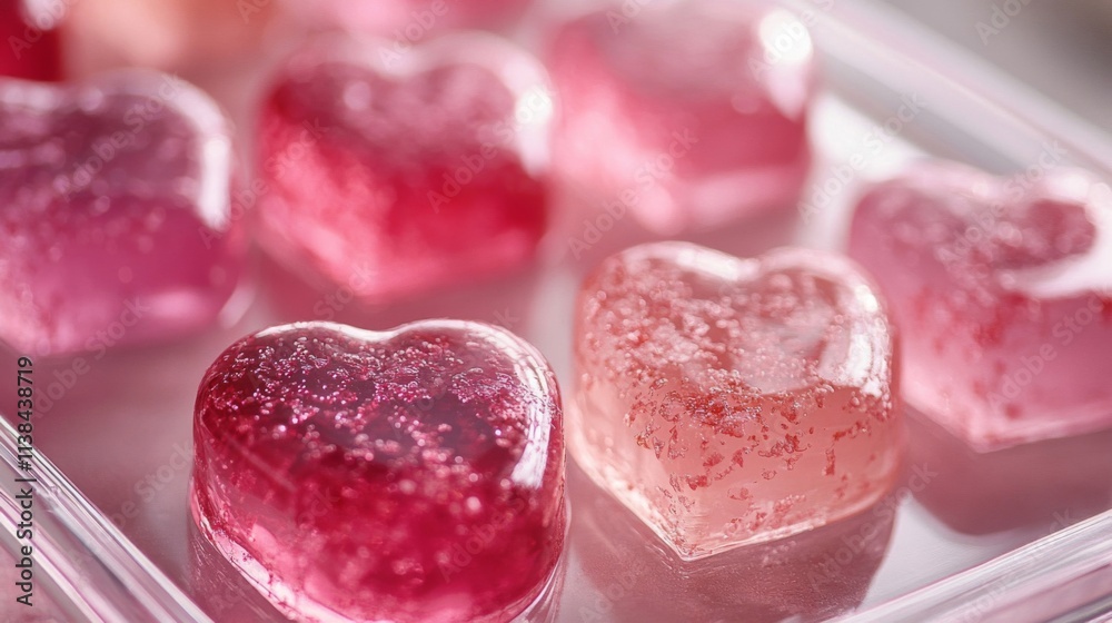 Pink Heart Shaped Jellies In A Clear Tray Pink Heart Shaped Jellies In A Clear Tray