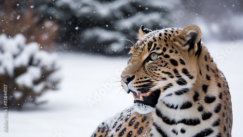 Leopard Panthera pardus sax color in winter, Leopard isolated on white background