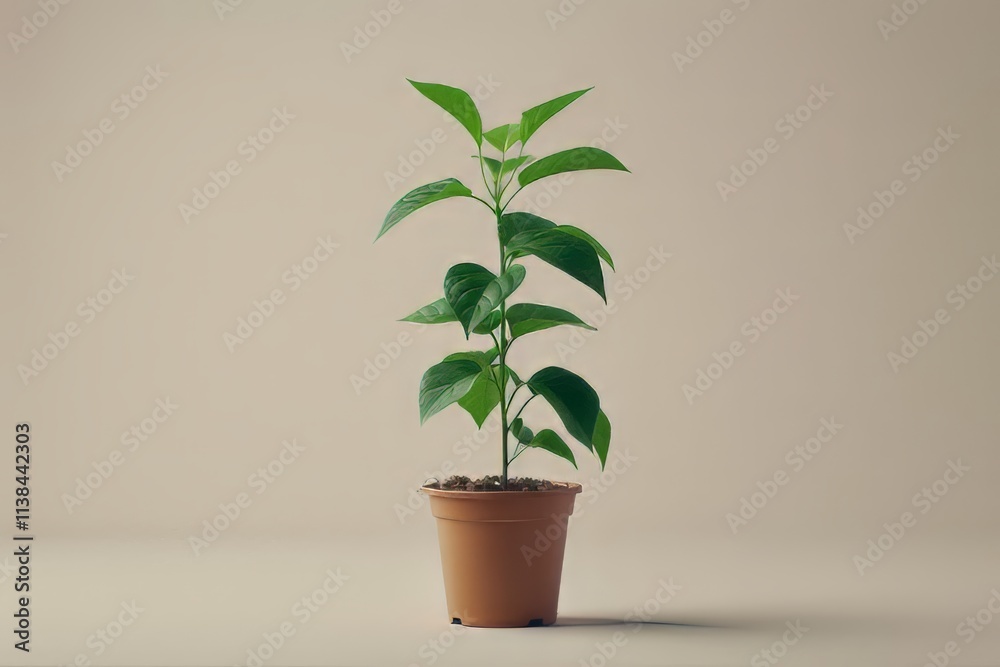 Fototapeta premium A potted plant with lush green leaves on a clean background, symbolizing the peaceful connection with nature and the outdoors