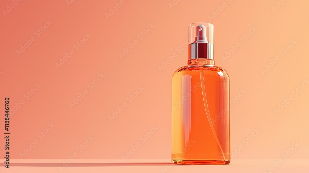 Elegant amber glass bottle of skincare serum with a spray nozzle set against a smooth, peach-hued backdrop, showcasing modern beauty product aesthetics and simplicity. Elegant amber glass bottle of skincare serum with a spray nozzle set against a smooth, peach-hued backdrop, showcasing modern beauty product aesthetics and simplicity.