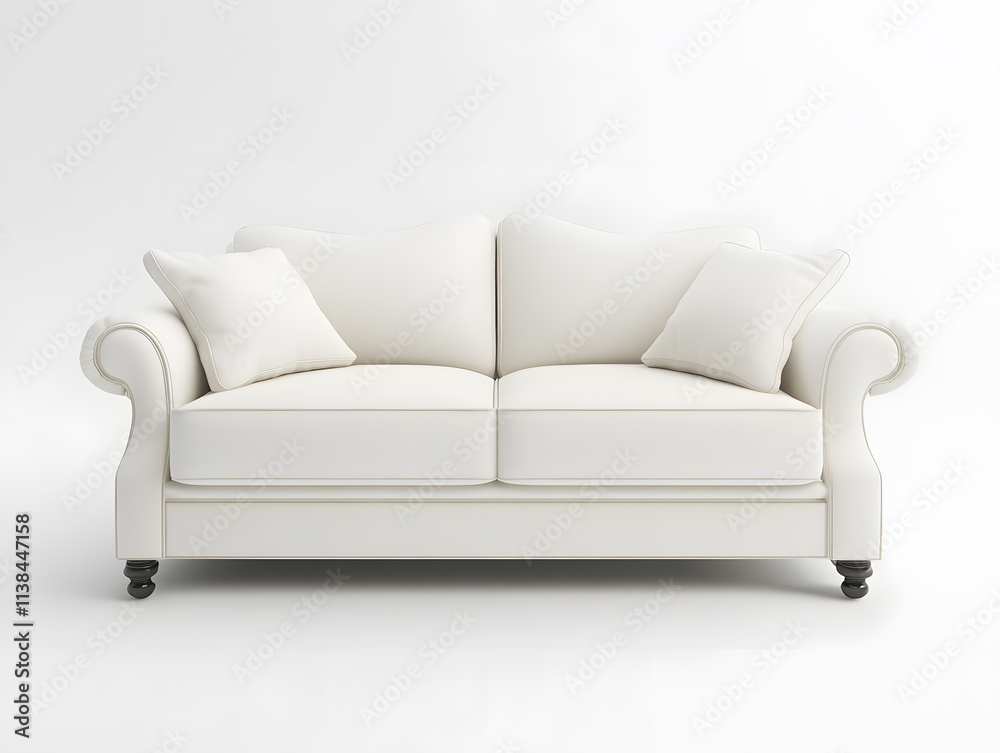 Fototapeta premium White soft comfortable sofa on a white background. Neural network AI generated art