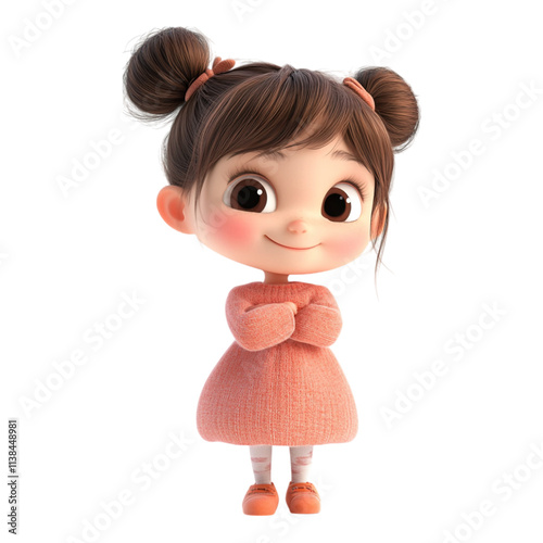 3D Beautiful Girl Toddling Isolated on a Transparent Background, Ideal for Children's Content, Educational Materials, or Character Illustrations