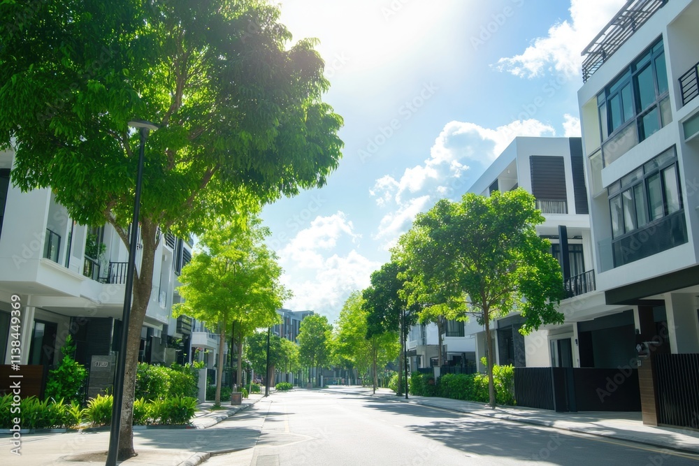Urban landscape with tall buildings and greenery Urban landscape with tall buildings and greenery