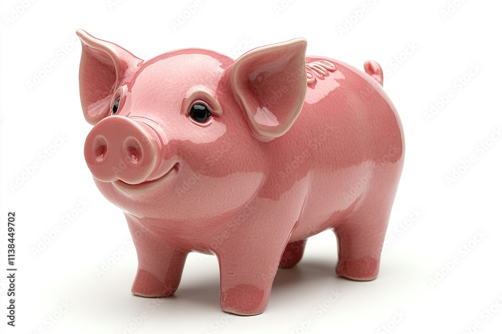 A small pink pig figurine sitting on a white background, ideal for use in children's illustrations or as a design element A small pink pig figurine sitting on a white background, ideal for use in children's illustrations or as a design element