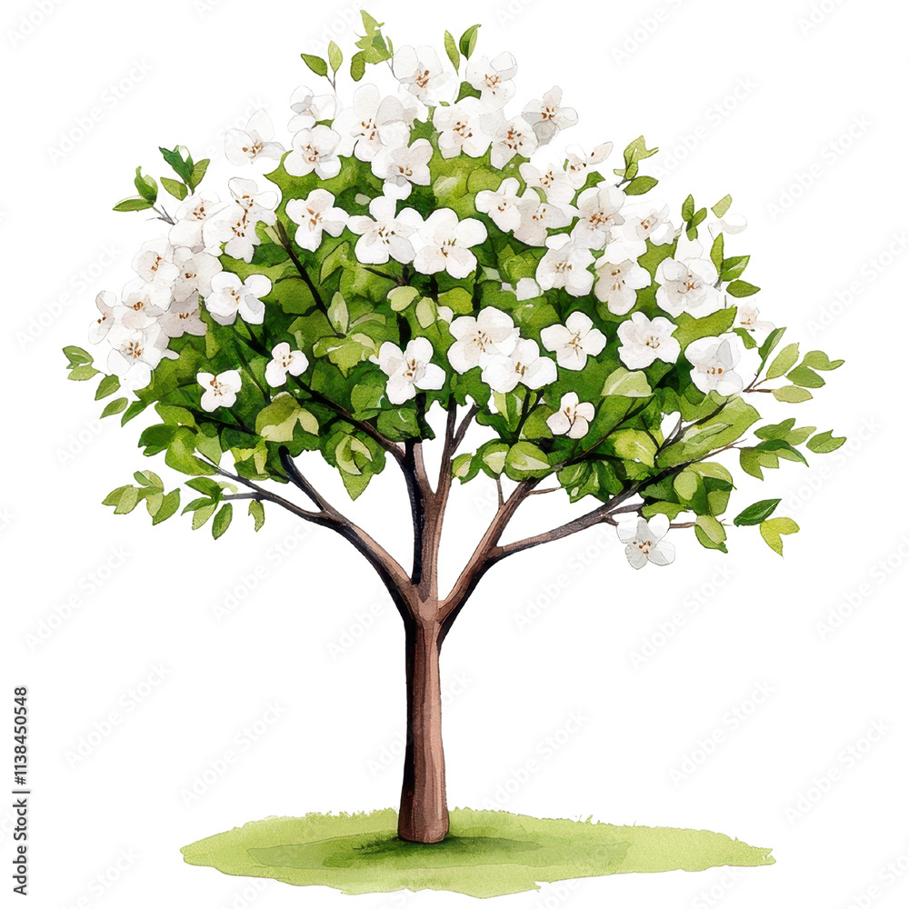 Beautiful Blooming Tree with White Flowers Surrounded by Lush Green Leaves