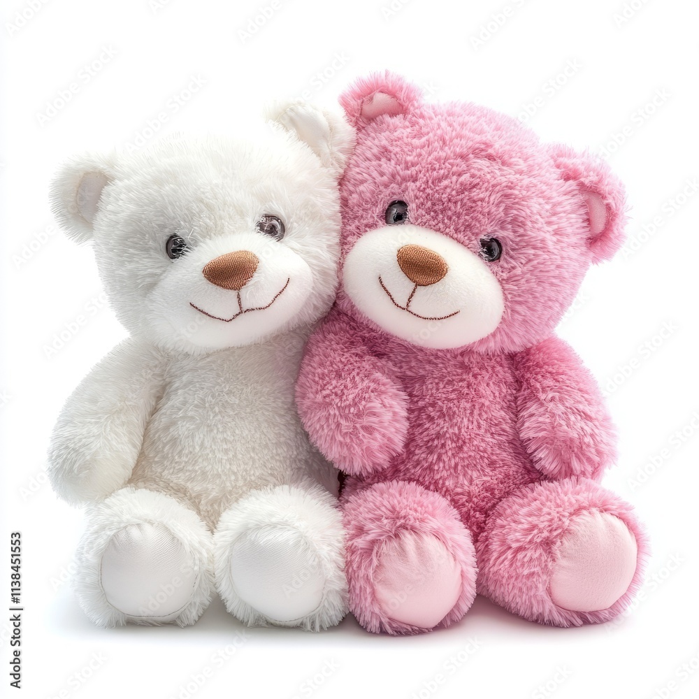 Obraz premium Pink and white teddy bear couple isolated on white background