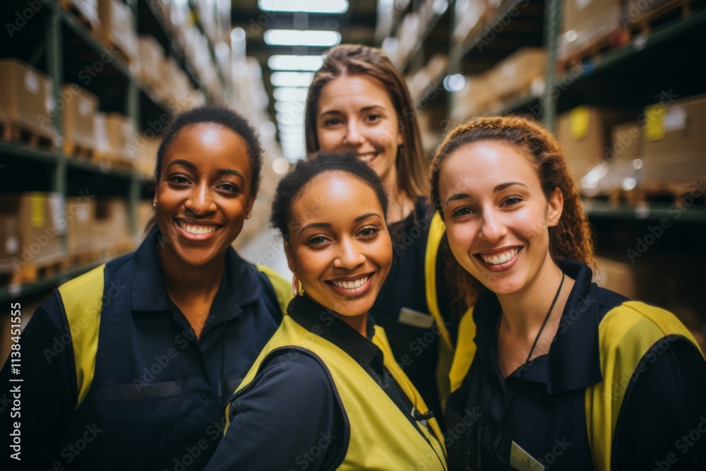 Smiling portrait of a diverse group of female warehouse workers Smiling portrait of a diverse group of female warehouse workers