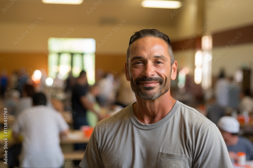 Portrait of a male volunteer working in sunny community center Portrait of a male volunteer working in sunny community center
