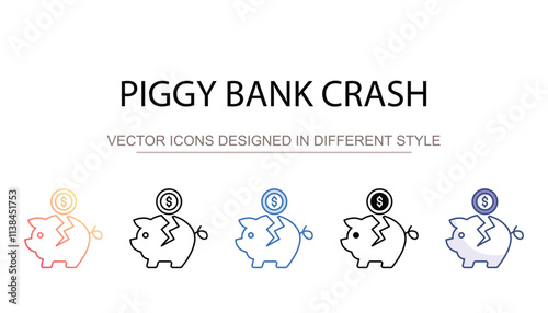 Piggy Bank Crash icon design with white background stock illustration