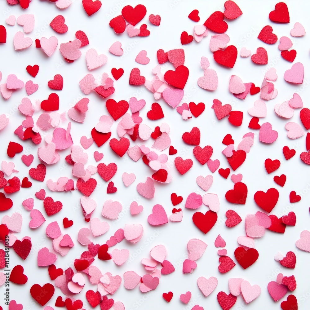 Pink and red hearts confetti isolated on white background Pink and red hearts confetti isolated on white background