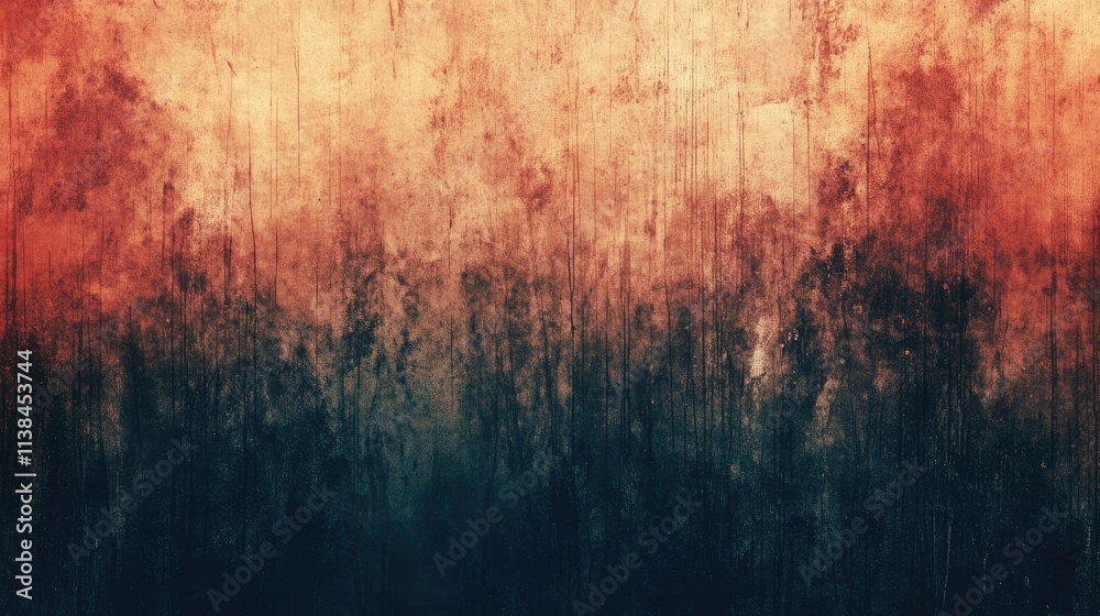 Naklejka premium Vintage grunge background with textured paintbrush strokes in warm tones and a blurred flame effect creating an artistic atmosphere.