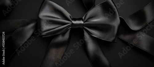 Luxury black satin ribbon tied in a chic bow on a dark background ideal for Black Friday sales promotion and elegant advertising templates.