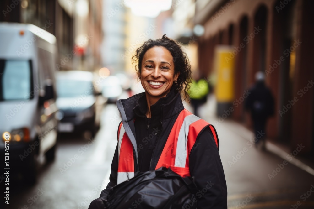 Smiling portrait of a middle aged female delivery worker
