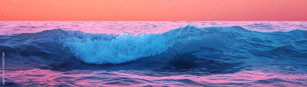 Fototapeta premium A serene ocean wave under a vivid pink sunset for a tranquil atmosphere.