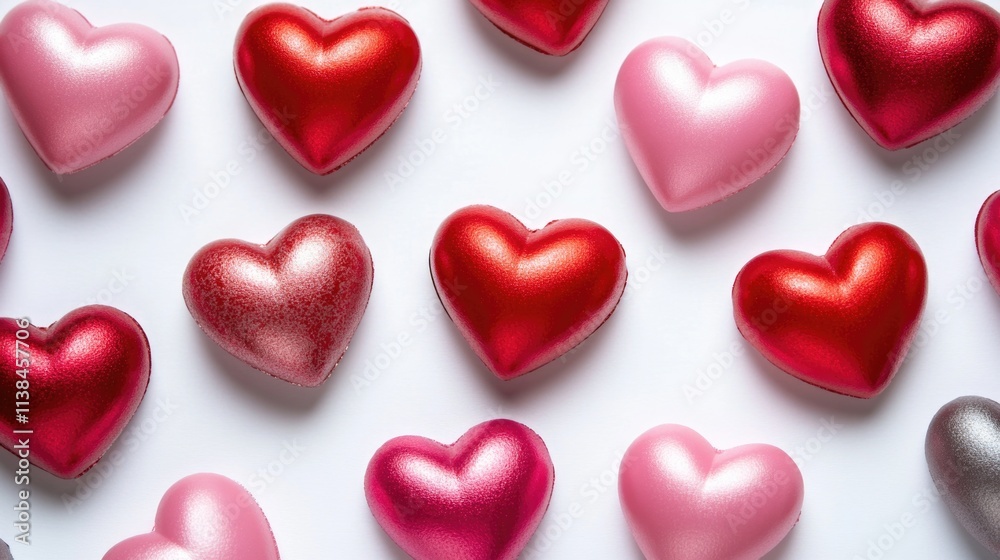 Collection of bright red and pink hearts on a white background, ideal for Valentine's Day or romantic theme Collection of bright red and pink hearts on a white background, ideal for Valentine's Day or romantic theme