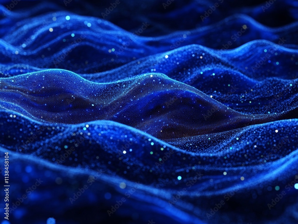 Abstract Blue Wave with Sparkling Particles Abstract Blue Wave with Sparkling Particles
