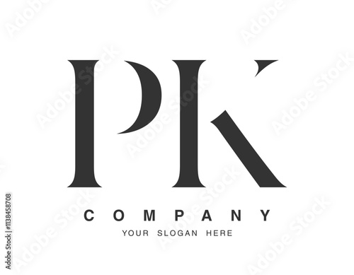 PK logo design. Initial letter p and k serif font style. Creative classic company name typography. Trendy logotype or identity.