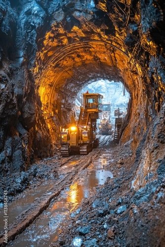 Heavy machinery navigates through snowy passageway
