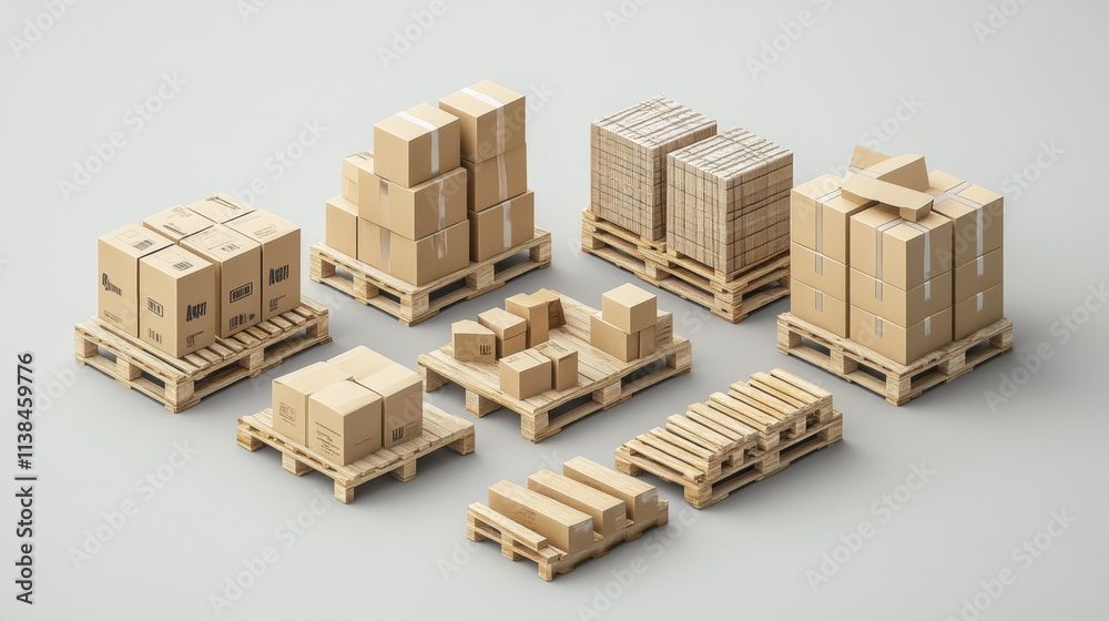 Miniature wooden building models arranged on a white surface Miniature wooden building models arranged on a white surface