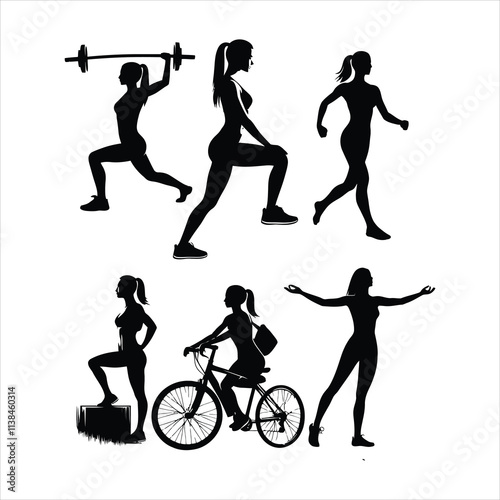 Silhouettes of Athletic Men, Power Athletic, Strong Man, Barbell, Bodybuilding, Gym, Sportsman, Vector