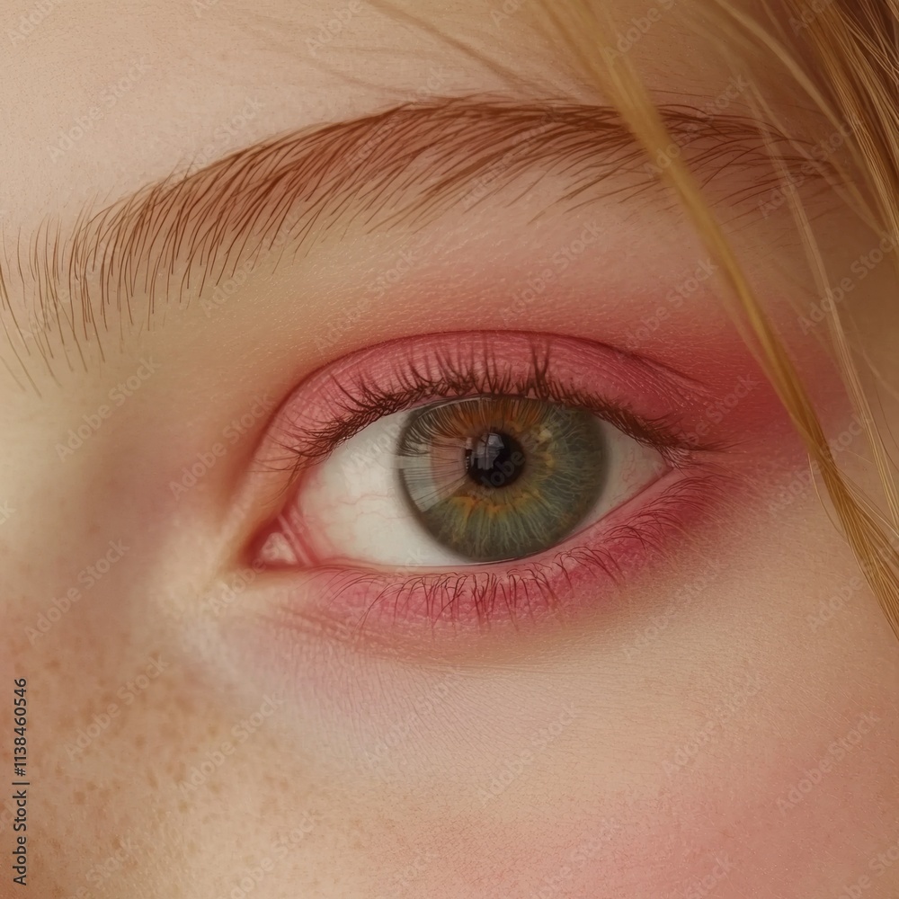Fototapeta premium Close-up of a Woman's Eye with Pink Eyeshadow