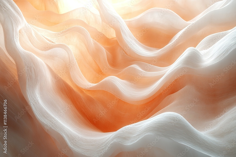 Obraz premium The image is a close up of a white and orange fabric with a wave pattern