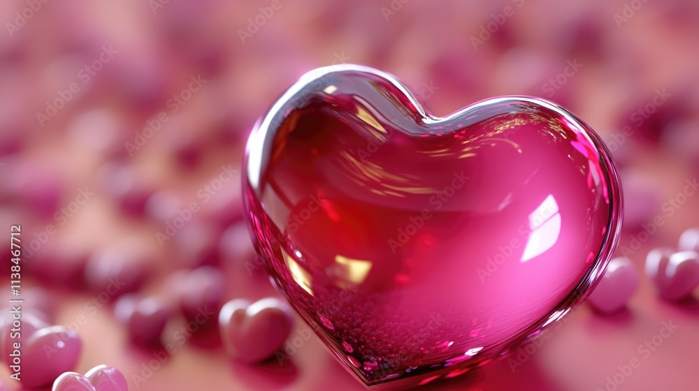A pink heart-shaped object surrounded by small pink balls A pink heart-shaped object surrounded by small pink balls