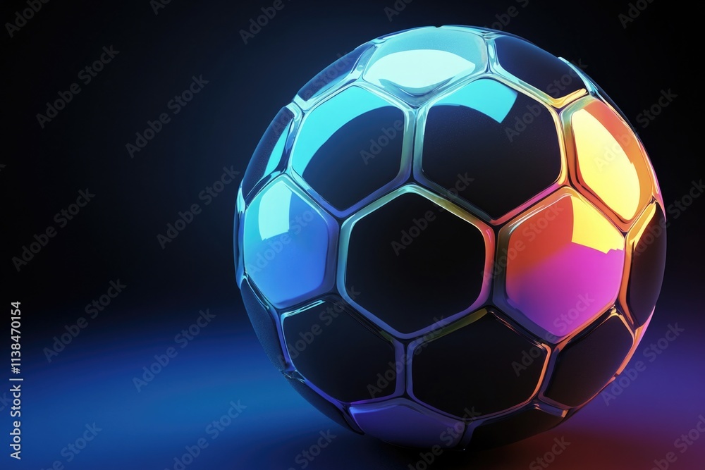 Fototapeta premium A close-up of a shiny soccer ball on a dark background, perfect for sports or gaming illustrations