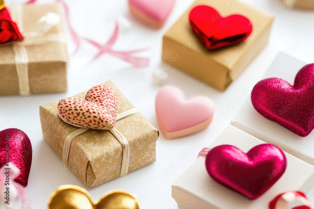 Various heart-shaped decorations on a table Various heart-shaped decorations on a table