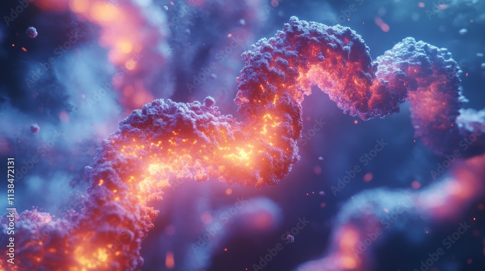 Abstract glowing DNA-like structure in vibrant colors