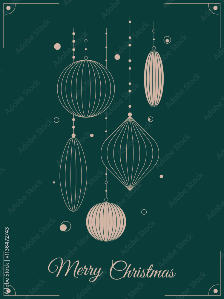 Obraz premium Abstract elegant Christmas greeting card with ornaments on green background. Christmas template, poster
