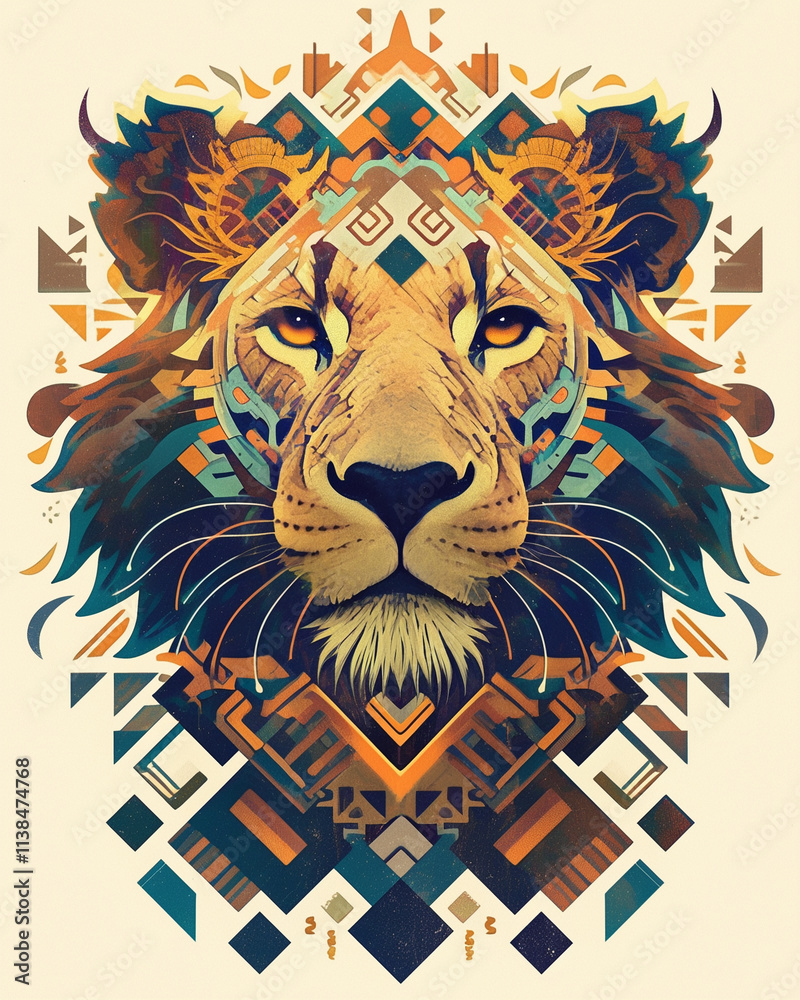 Tribal Lion symmetry layout illustration Tribal Lion symmetry layout illustration