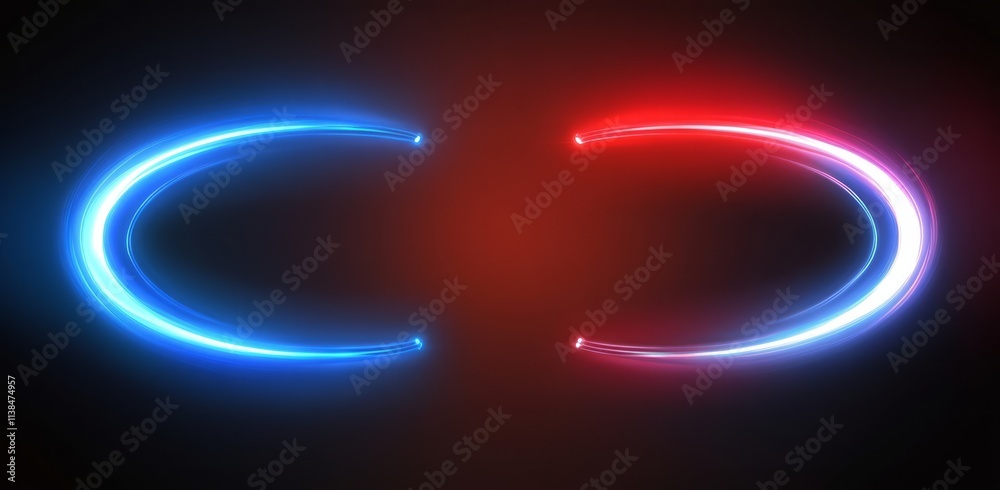 Naklejka premium Abstract Neon Light Curves Blue And Red Design