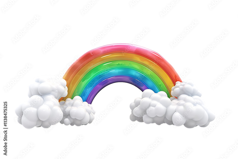 A 3D-Style Rainbow with Bright, Vibrant Colors Arching Over Fluffy Clouds, Isolated on a Transparent Background. Perfect for Whimsical, Nature, or Fantasy-Themed Designs A 3D-Style Rainbow with Bright, Vibrant Colors Arching Over Fluffy Clouds, Isolated on a Transparent Background. Perfect for Whimsical, Nature, or Fantasy-Themed Designs
